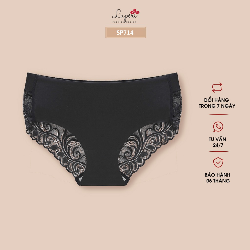 Quần Lót Đúc Không Đường May Phối Ren Luperi Dáng Bikini Cạp Vừa Mềm Mịn Co Giãn Không Lằn Mông Kháng Khuẩn Sp714