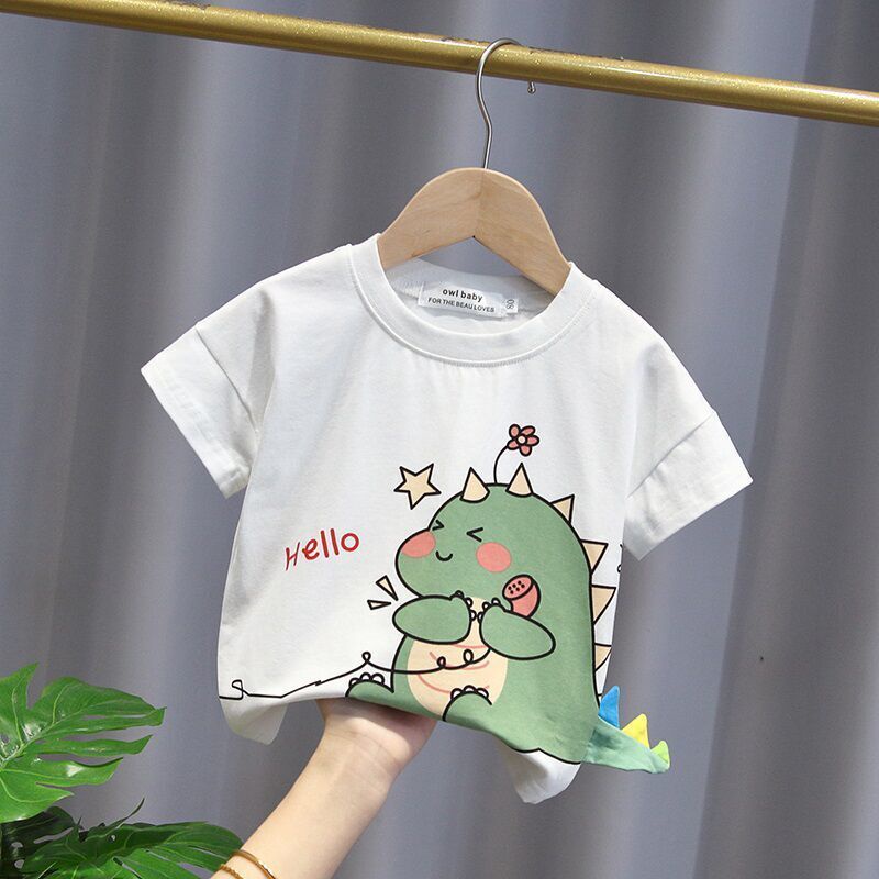 Áo Thun Tay Ngắn In Hoạt Hình Khủng Long Kiểu Hàn Quốc Thời Trang Mùa Hè Cho Bé