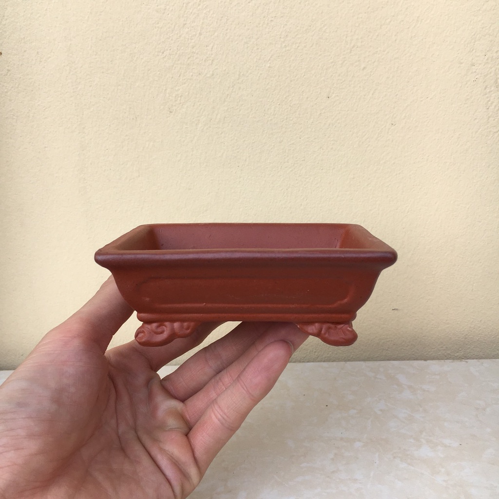 Chậu Chữ nhật bonsai sen đá mini đất nung màu đỏ son gốm Bát tràng 1 size SP342
