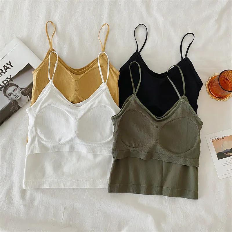 Áo Hai Dây Có Mút Đệm Ngực Thắt Dây Lưng Phong Cách Hàn Quốc Cho Nữ