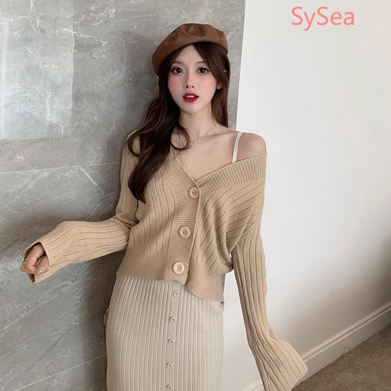 Áo Khoác Cardigan Dệt Kim Tay Dài Cổ Chữ V Phong Cách Hàn Quốc Cho Nữ