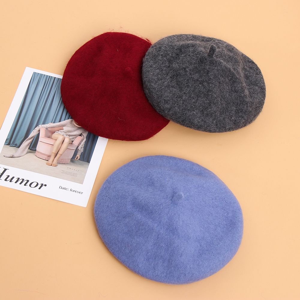 Nón Beret Vải Len Màu Trơn Phong Cách Cổ Điển Thời Trang Mùa Đông Cho Nữ Mihan1