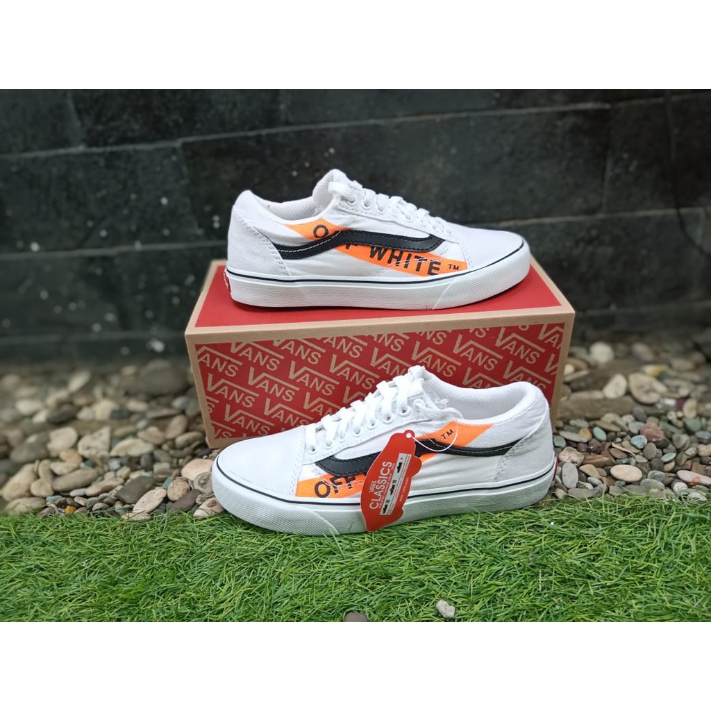 Giày Thể Thao Trắng Đen 100% Real Pict Off White X Vans Oldskool