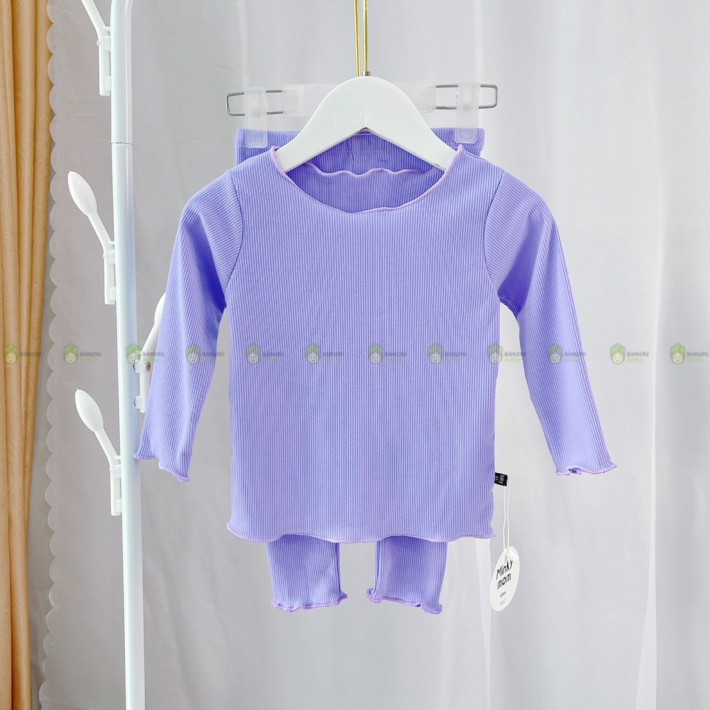 Bộ Dài Tay Cho Bé Gái Minky Mom Vải Thun Gân Bèo Nhún Dễ Thương, Đồ Bộ Cho Bé Mặc Ở Nhà MKMTD2216