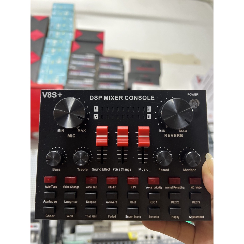 Sound card âm thanh V8S+ có bluetooth dùng pin sạc - hát thu âm, livestream và karaoke