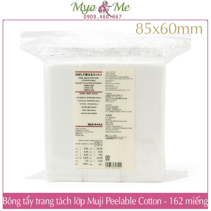 Bông tẩy trang Muji tách lớp Nhật Bản - Muji Peelable Cotton 85x60mm tách được 4 lớp