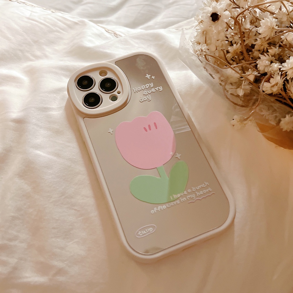 Ốp Điện Thoại Mềm Họa Tiết Hoa Phối Gương Sang Trọng Cho iPhone 11 12 13 Pro max mini XS max xr 7 8 se2020 plus