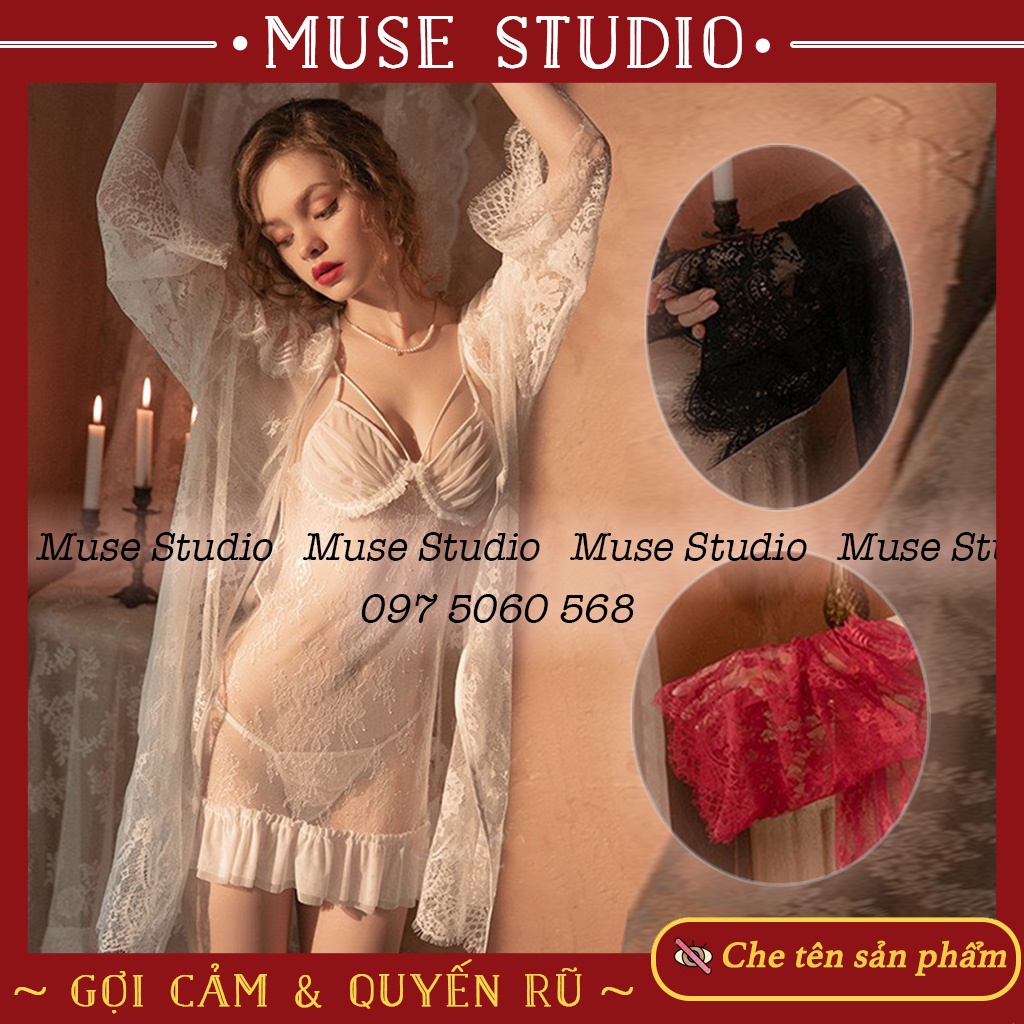 Áo choàng ngủ, Áo choàng tắm vải ren xuyên thấu mềm mại kèm đai (không kèm váy) MUSE STUDIO