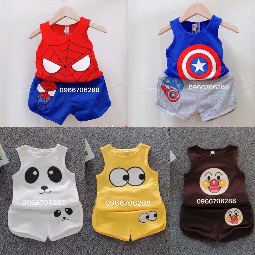 Set 5 bộ quần áo ba lỗ cotton 2 chiều cho bé trai và bé gái 3-15kg