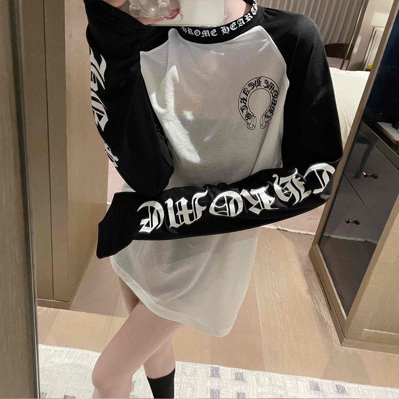 Áo thun dài tay thu đông Chrome Hearts có chữ ở cổ