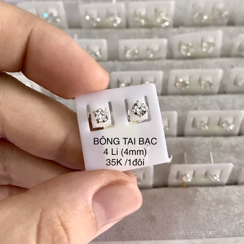 3Li ~ 8Li - BÔNG TAI BẠC HỘT ĐÁ - Từ 3Li (3mm) đến 8Li (8mm)