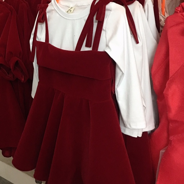 Set áo váy nhung đỏ