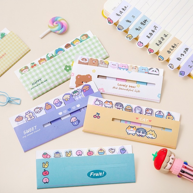 Set 120 Tấm Giấy Ghi Chú Họa Tiết Hoạt Hình Nhiều Màu Dễ Thương