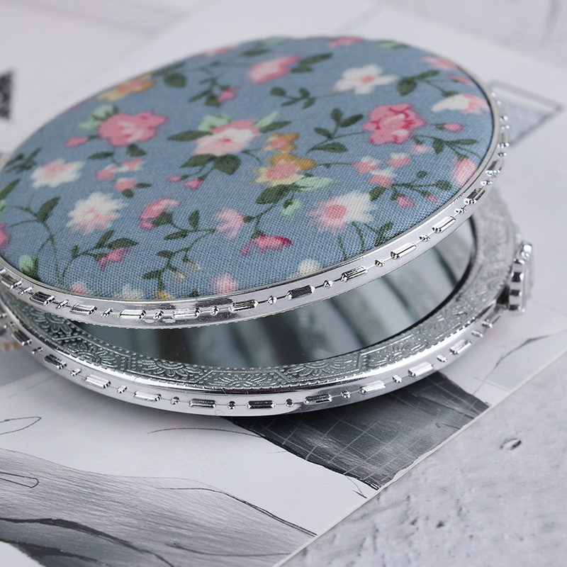 1 Gương Trang Điểm Mini Hai Mặt Họa Tiết Hoa Phong Cách Vintage