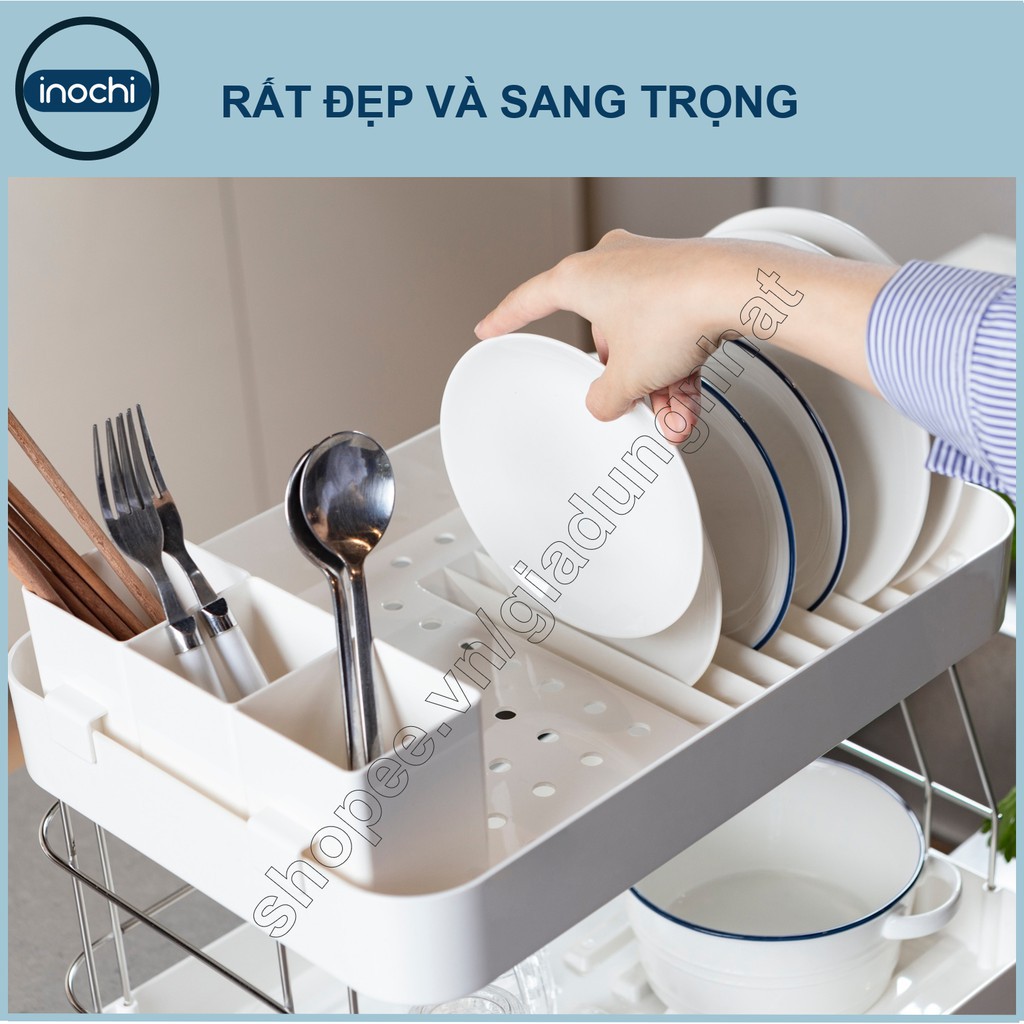 Kệ Để Chén Bát Nhựa Inox 2 Tầng Inochi Có Khay Thoát Nước Thông Minh Dùng Để Làm Giá Úp Bát Đĩa Chén Đũa Trên Chậu Rửa