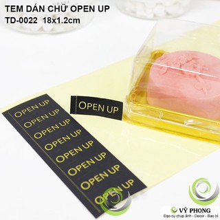 TEM DÁN CHỮ OPEN UP NHÃN DÁN TRANG TRÍ HỘP QUÀ BAO BÌ BÁNH KẸO TD-0022