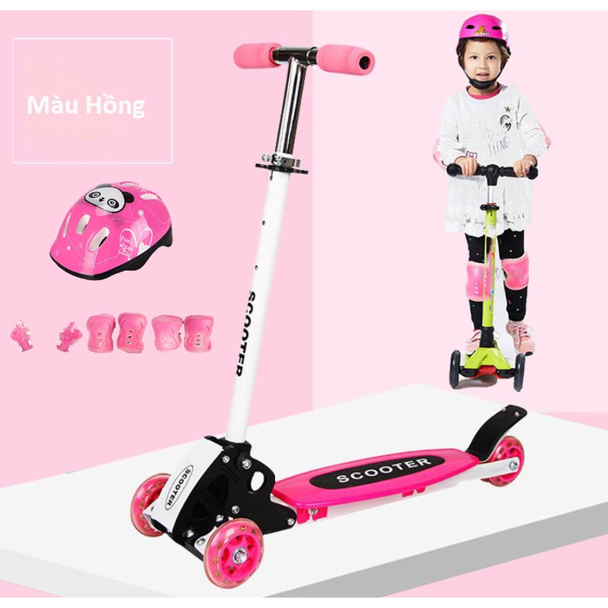 Xe Trượt Scooter Trẻ Em 3 Bánh Từ 2 Tuổi Trở Lên + Tặng Kèm Bộ Bảo Hộ (Chân Tay Và Mũ Bảo Hiểm)