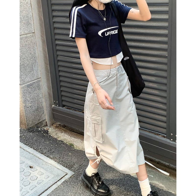 Áo croptop tay ngắn / Chân váy Xiaozhainv thời trang retro cho nữ