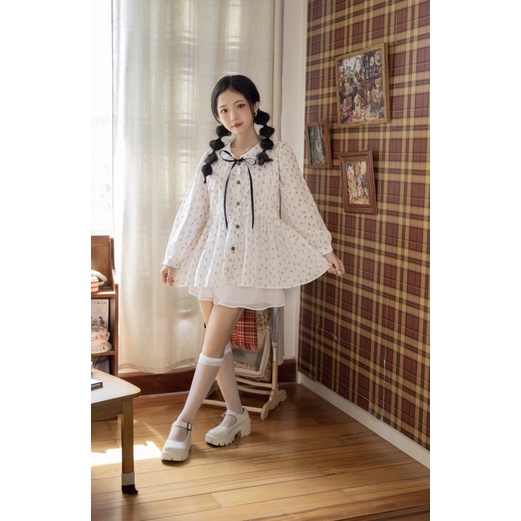 Áo babydoll hoa nhí nơ cổ + quần váy - ROSIE BABYDOLL - CARROT FARM