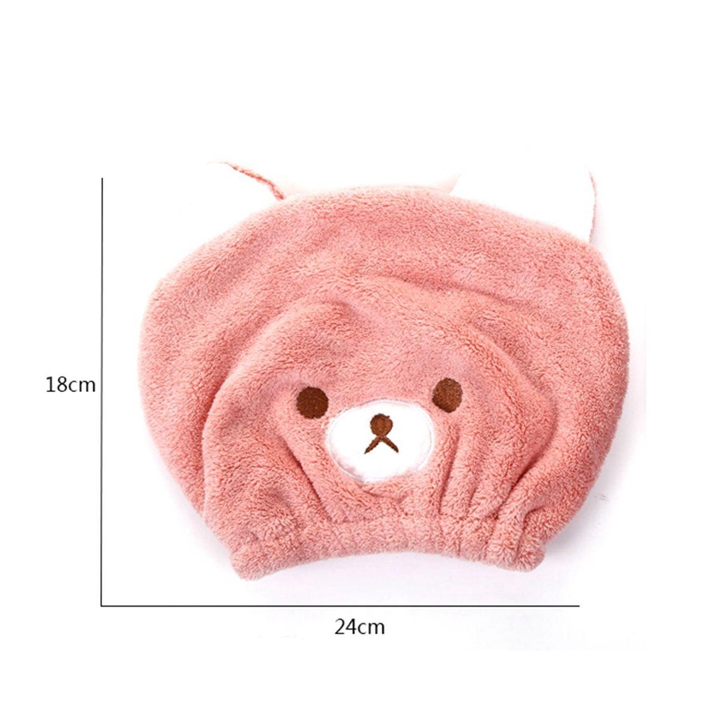 Mũ Trùm Đầu Sấy Khô Tóc Bằng Sợi Micro Siêu Thấm Hút Nhanh Khô Hình Gấu Dễ Thương Cho Nữ