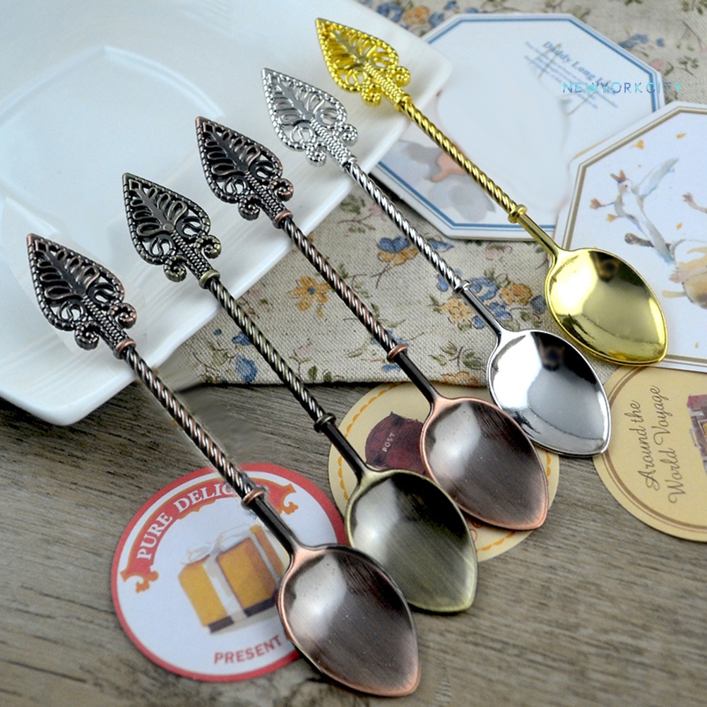 Muỗng Uống Cà Phê Cán Dài Bằng Kim Loại Thiết Kế Theo Phong Cách Vintage