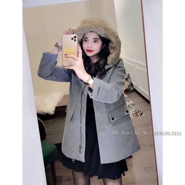 Áo khoác dạ mũ lông ivy 1 chốt sz sm hàng QC