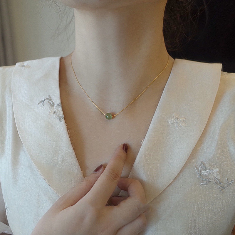 Vòng cổ Chuỗi Hạt Ngọc Bích Ba Thế Giới May Mắn Cao Cấp Phong Cách Cổ Điển Sang Trọng Cho Nữ