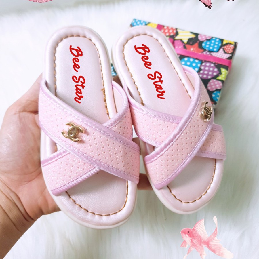 Dép trẻ em  Ảnh Thật  quai chéo  Bé Gái từ 4 đến 8 tuổi PINK