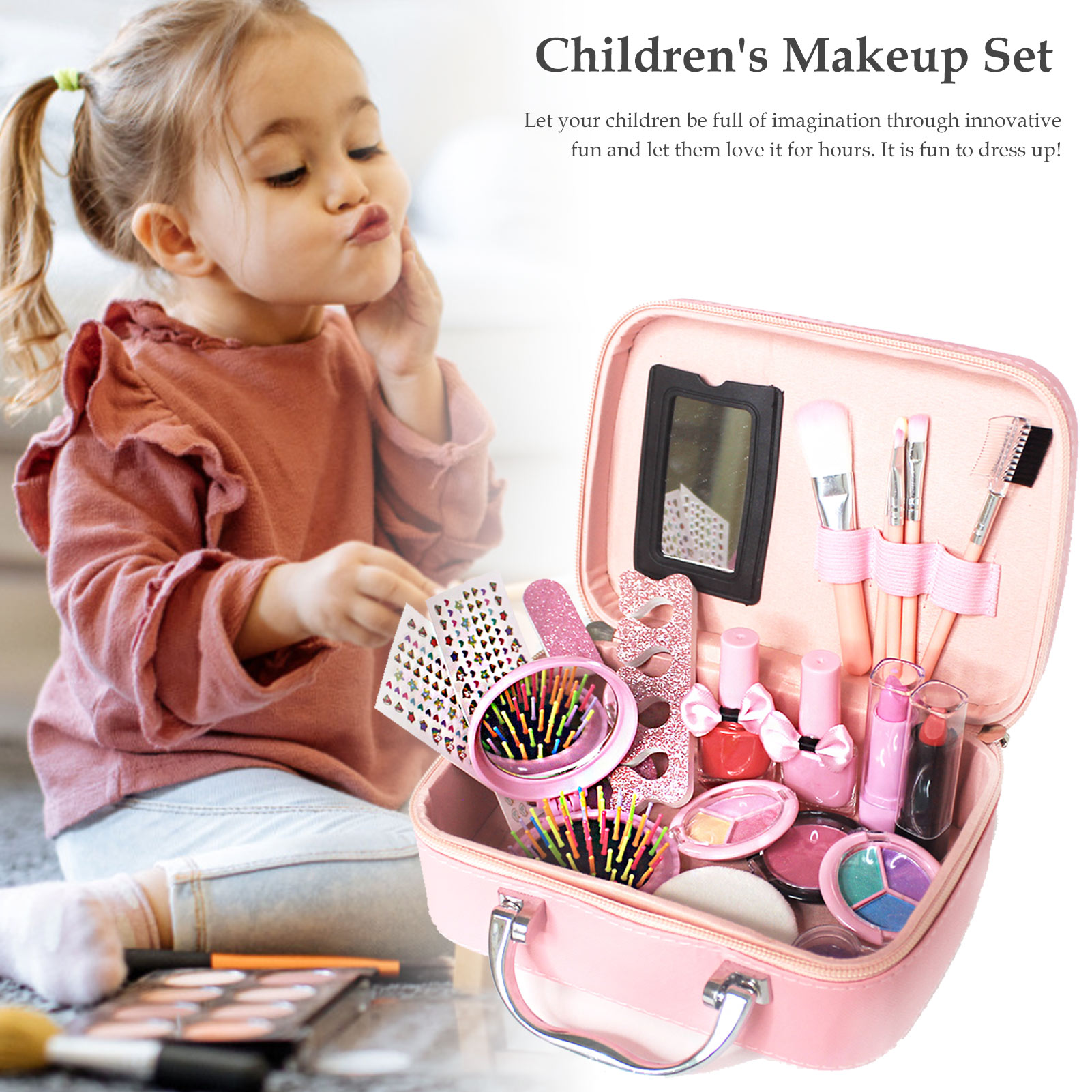 20PCS Washable Real Kids Makeup Kit With Safety Mirror,Kids Make up set,Girls Toy Make Up Kits,Makeup set for kids,Kids Make up set,Pretend Child Beauty Salon