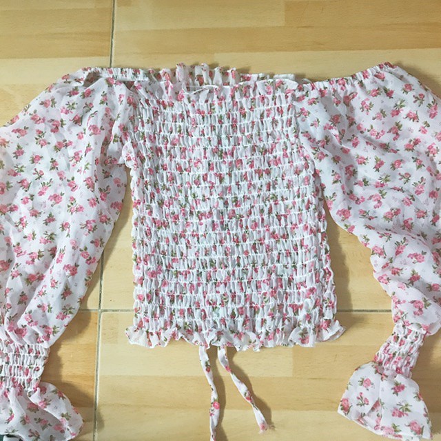 [Nhiều màu] ÁO HOA VOAN RÚT DÂY TAY DÀI (hàng thiết kế) | BigBuy360 - bigbuy360.vn