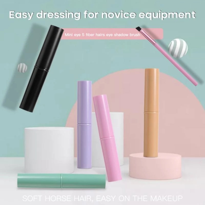 [Hàng mới về] Bộ 5 cọ trang điểm phấn mắt sợi lông mềm mại với ống đựng tròn nhỏ gọn chuyên nghiệp