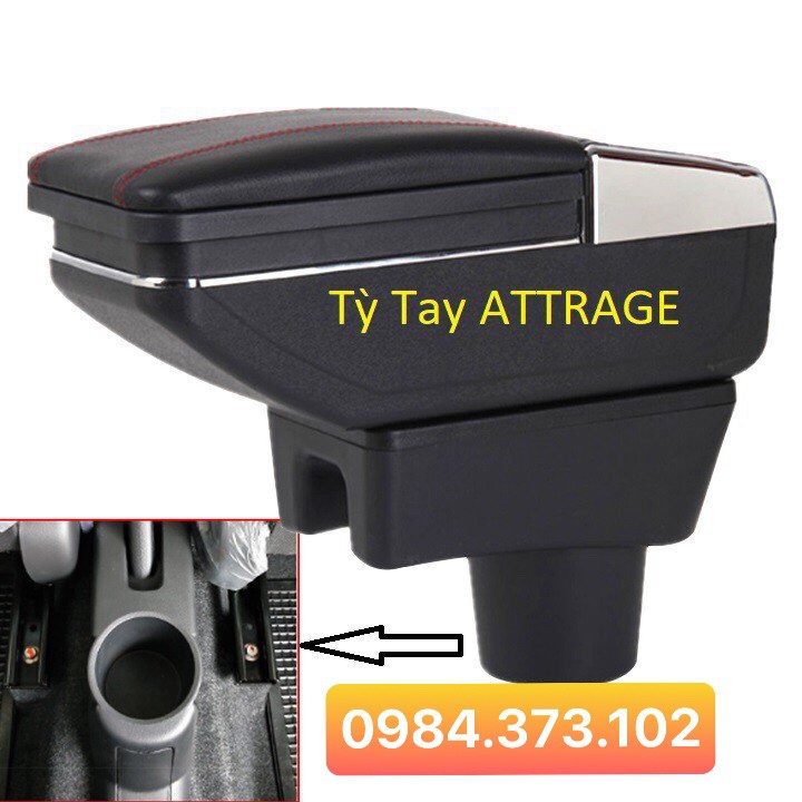 Hộp Tỳ Tay Dành Cho Xe Mitsu Attrage 2018 2019 2020 Màu Đen Có Cổng Cắm USB Tiện Lợi