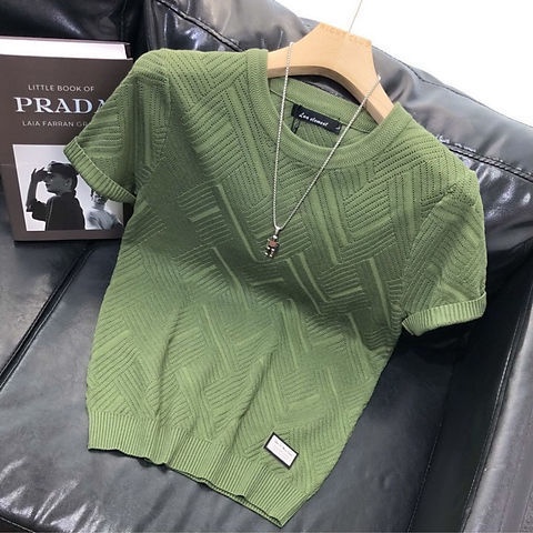 Áo Thun Dệt Kim Tay Ngắn Dáng Ôm Thiết Kế Trẻ Trung Hợp Thời Trang Cho Nam