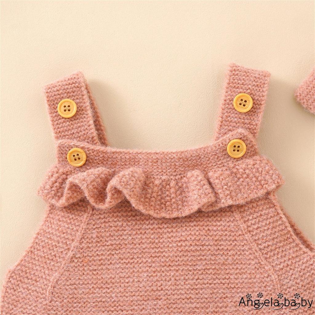 Bộ Áo Liền Quần Hai Dây Dệt Kim Màu Trơn + Băng Đô Cài Tóc Thời Trang Mùa Thu Cho Bé Gái