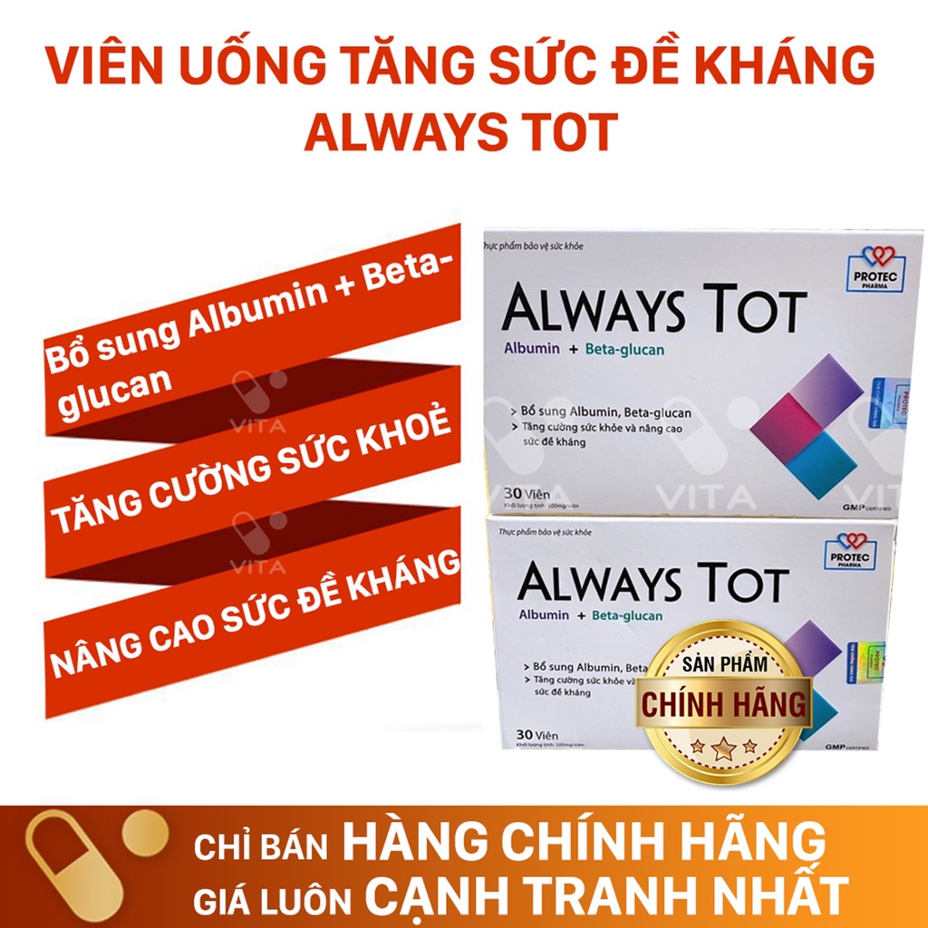 Viên Uống Tăng Sức Đề Kháng ALWAYS TOT Bổ sung Albumin và betaglucan cho cơ thể Hộp 30 viên