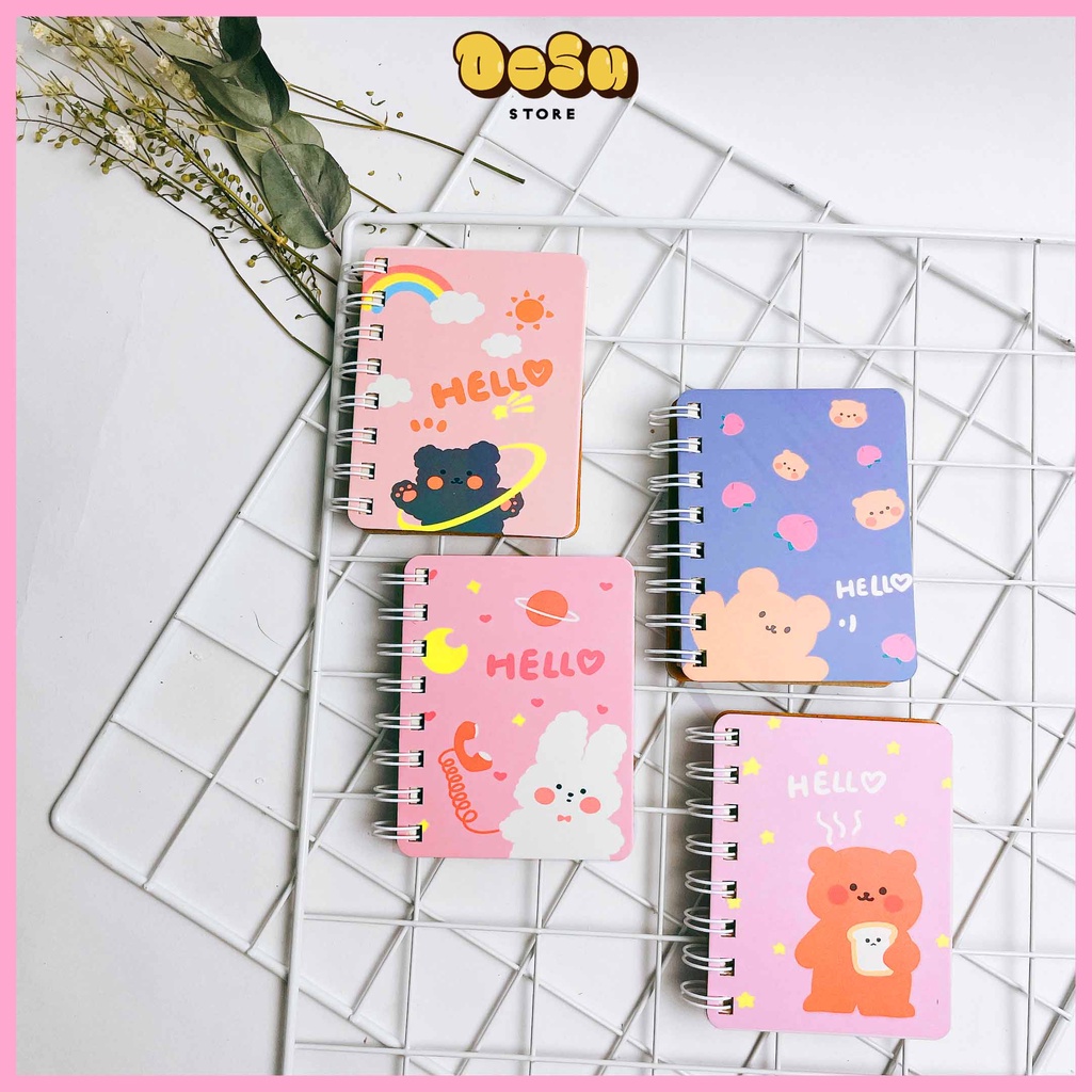 Sổ Tay Lò Xo A8 Mini (Bìa Dày) - Họa Tiết Chú Gấu Dễ Thương - Sổ Tay Mini