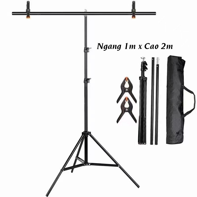 Combo khung giá treo phông nền hình chữ T kích thước 1x2m kèm theo 2 kẹp 3in
