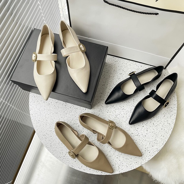 Giày lười quai ngang mũi nhọn, giày búp bê quai ngang