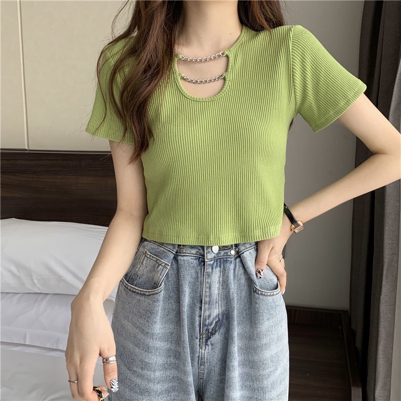 Áo Thun Tay Ngắn Màu Sắc Đơn Giản Thời Trang Cho Nữ