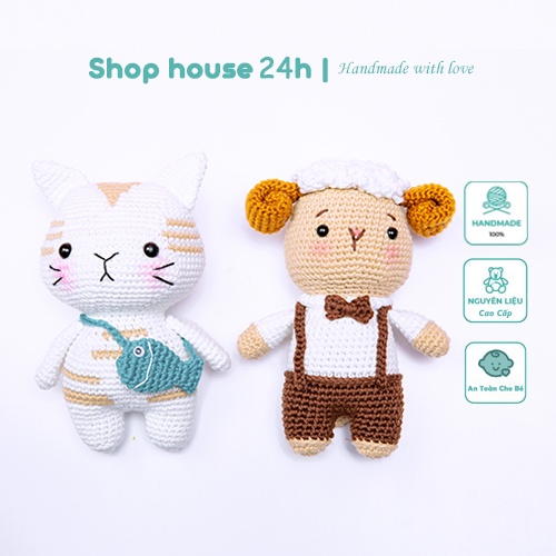 Thú bông móc len cao cấp cho bé - Gấu bông cute Cừu nâu quà tặng đồ chơi handmade nhồi bông