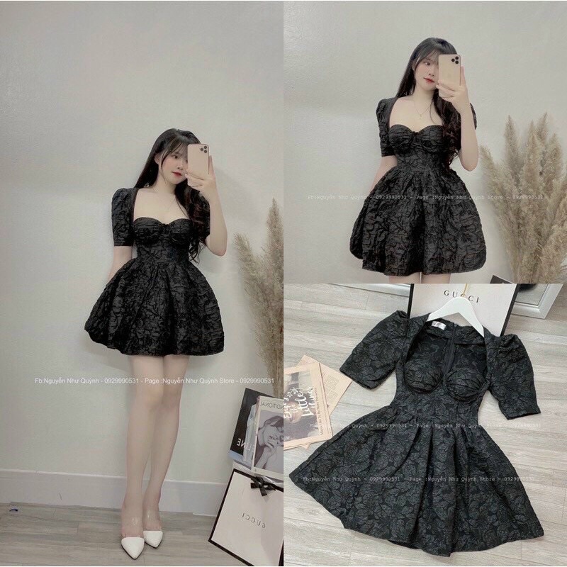 ĐẦM CỔ VUÔNG TAY PHỒNG DÁNG NGẮN XOÈ CHẤT GẤM CAO CẤP ( có mod ) ALOHASHOP91