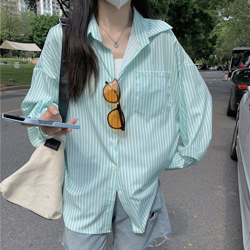 Sơ Mi Nữ Kẻ Sọc Dài Tay Phong Cách Hàn Quốc Kiểu Mới