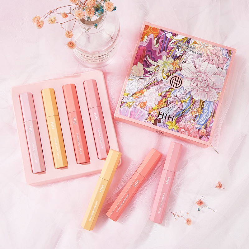 Set Son Môi Kèm Hộp Đựng Màu Lì Chống Thấm Nước Dưỡng Ẩm Hiệu HIH HYJP2