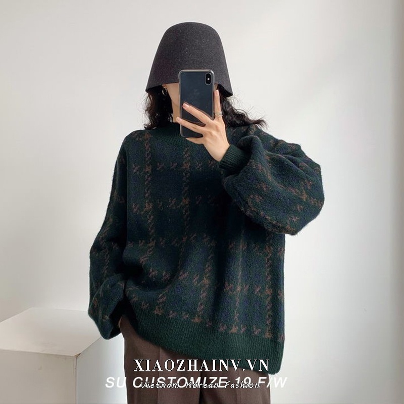 Xiaozhainv Áo sweater dệt kim dáng rộng tay lồng đèn kẻ sọc kiểu Hàn Quốc thời trang cho nữ | BigBuy360 - bigbuy360.vn