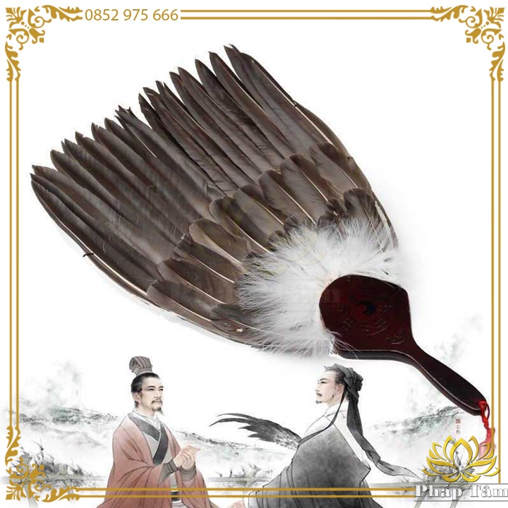 Quạt Lông Ngỗng Gia Cát Lượng Cán Gỗ Khắc Bát Quái Phong Thủy - Tâm Phong Thủy