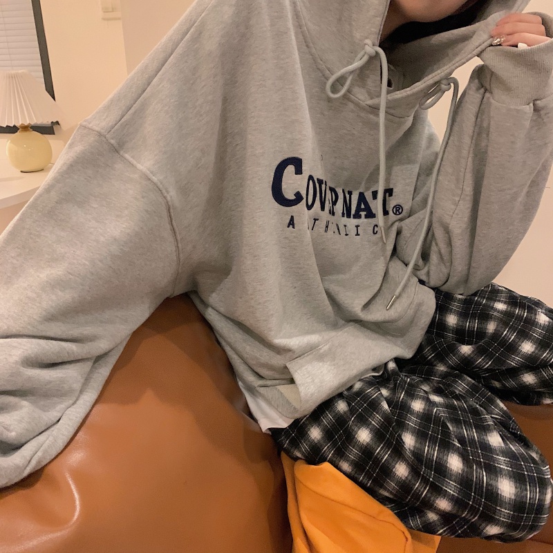 Áo hoodie tay dài in chữ tiếng Anh kiểu Hàn Quốc xinh xắn cho nữ