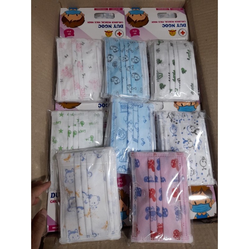 Hộp 50 chiếc KTYT trẻ em 3 lớp kháng khuẩn, sản phẩm đầy đủ giấy tờ kiểm nghiệm và có tem đảm bảo.