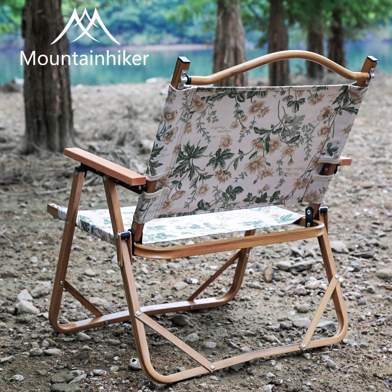 Ghế xếp vintage dã ngoại vân gỗ, ghế hoa Glamping MountainHiker