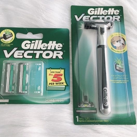 Dao cạo râu Gillette Vector Plus Razor 1Up (1 CÁN CẠO VÀ 1 HỘP DAO 2 LƯỠI)