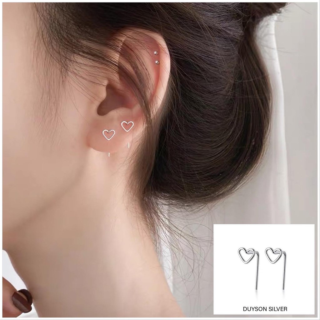 Bông tai bạc nữ,khuyên tai bạc 925 trái tim dạng xỏ DUYSON SILVER
